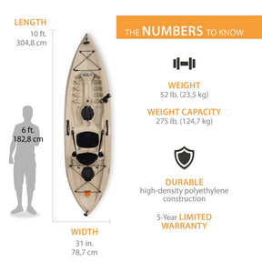 Tamarack Angler Kayak De Pesca De 10 Ft Para Sentarse En La Parte Superior Con Pala, Color Canela (90508)