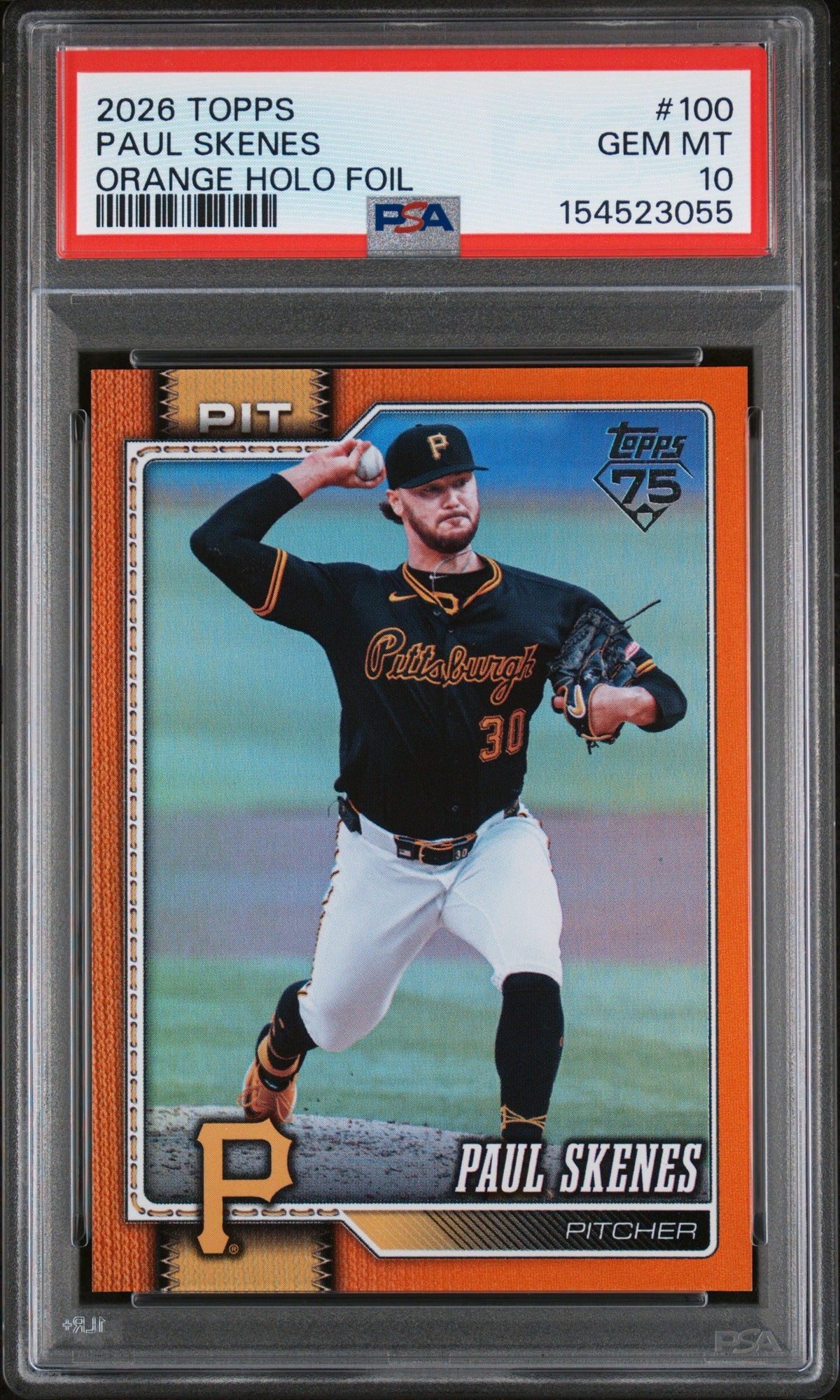 2026 Topps #100 Paul Skenes Orange Holo Foil PSA 10 #/25