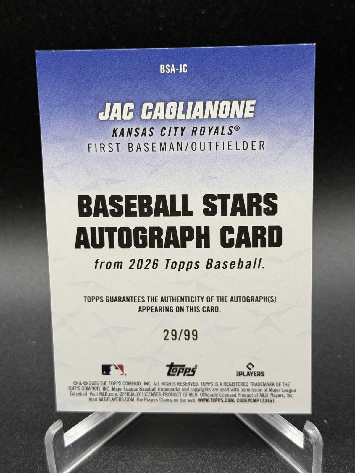 2026 Topps #BSA-JC Jac Caglianone Rookie RC Baseball Stars Auto Green /99