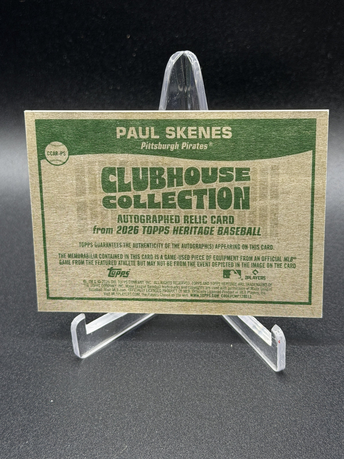 2026 Topps Heritage Paul Skenes Clubhouse Collection Auto Game Used Relic /25