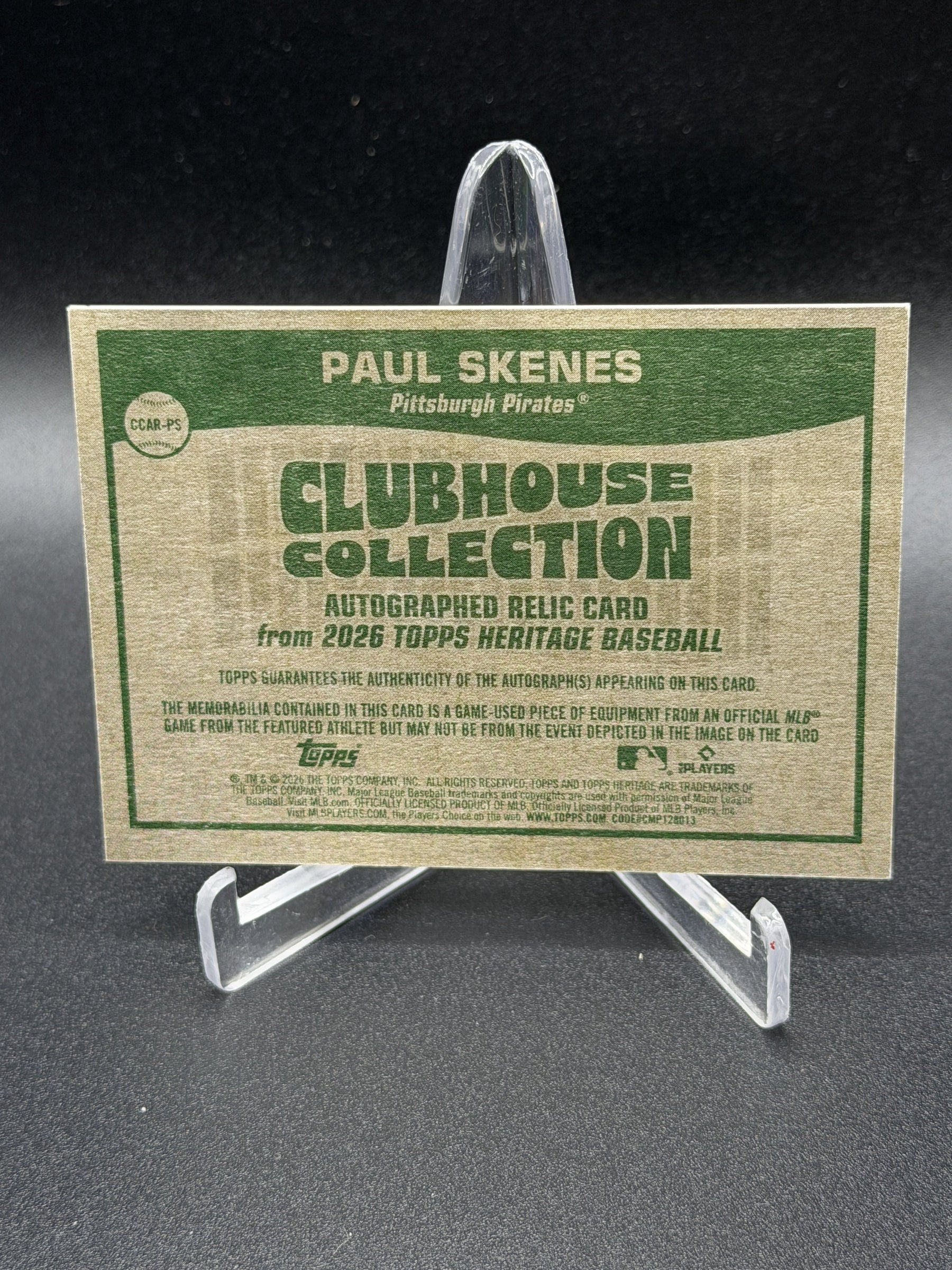 2026 Topps Heritage Paul Skenes Clubhouse Collection Auto Game Used Relic /25