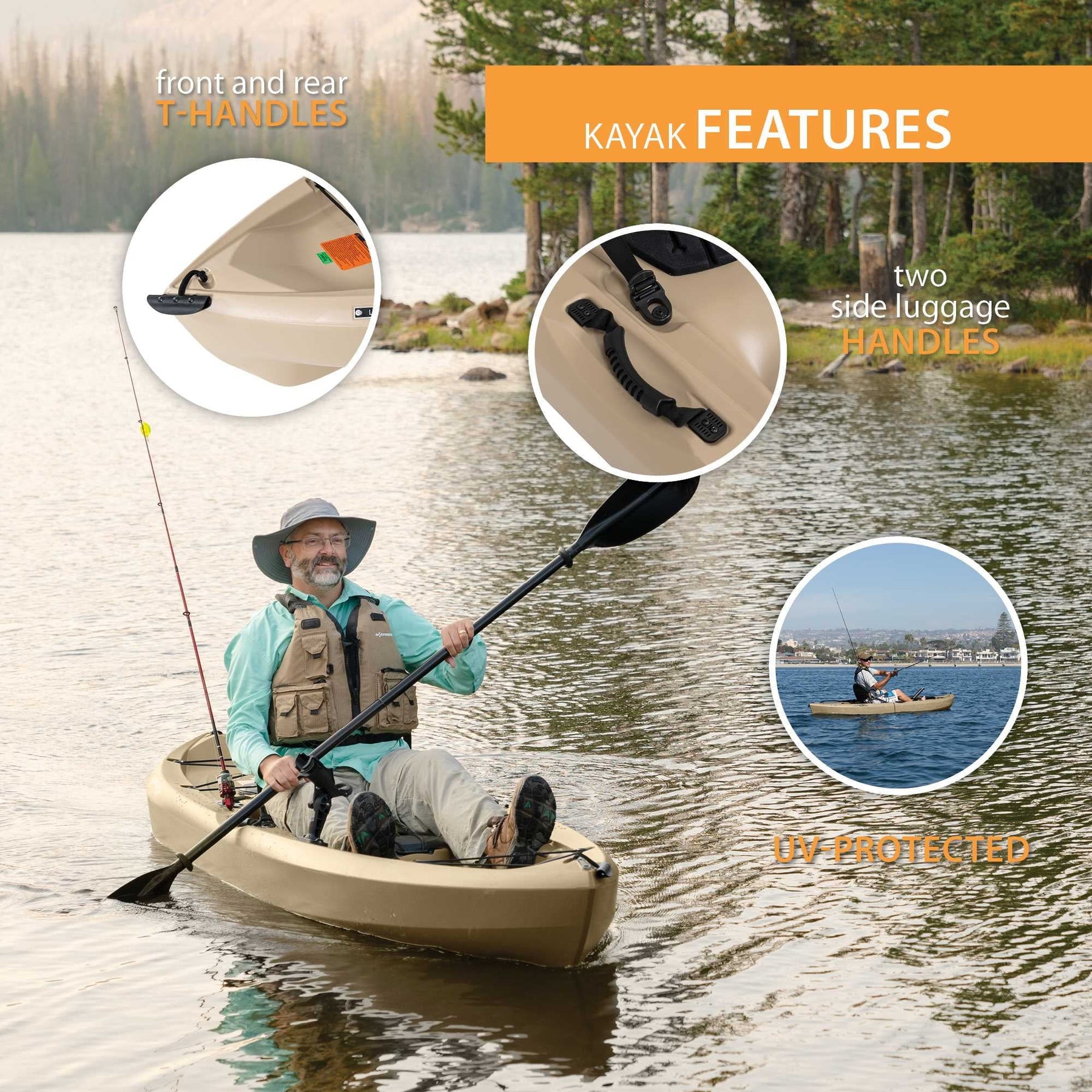Tamarack Angler Kayak De Pesca De 10 Ft Para Sentarse En La Parte Superior Con Pala, Color Canela (90508)