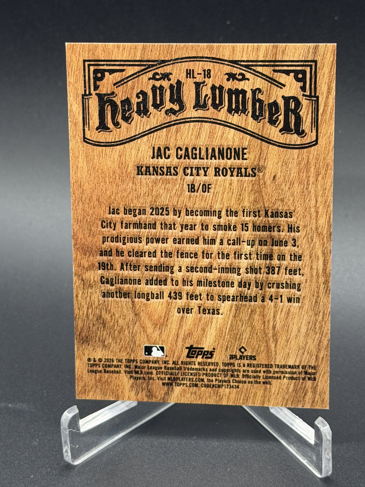 2026 Topps #HL-18 Jac Caglianone Heavy Lumber
