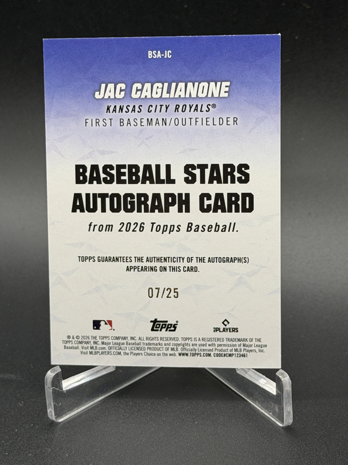 2026 Topps #BSA-JC Jac Caglianone Rookie Baseball Stars Auto Orange /25