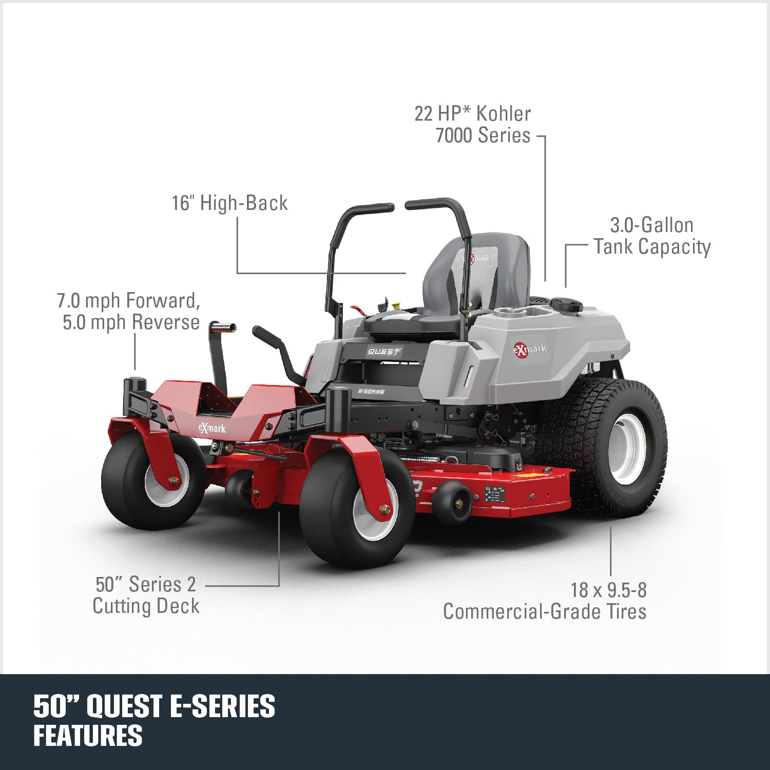 Exmark Quest E-Series Zero-Turn Mower with 22-HP Kohler® Engine, 50-in. Deck QZE725GKC50200