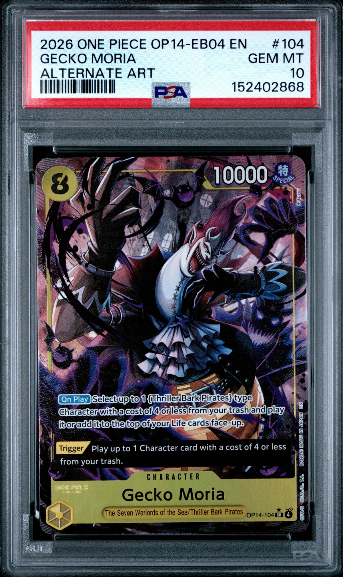 2026 One Piece Op14 Eb04 The Azure #104 Gecko Moria Alternate Art PSA 10