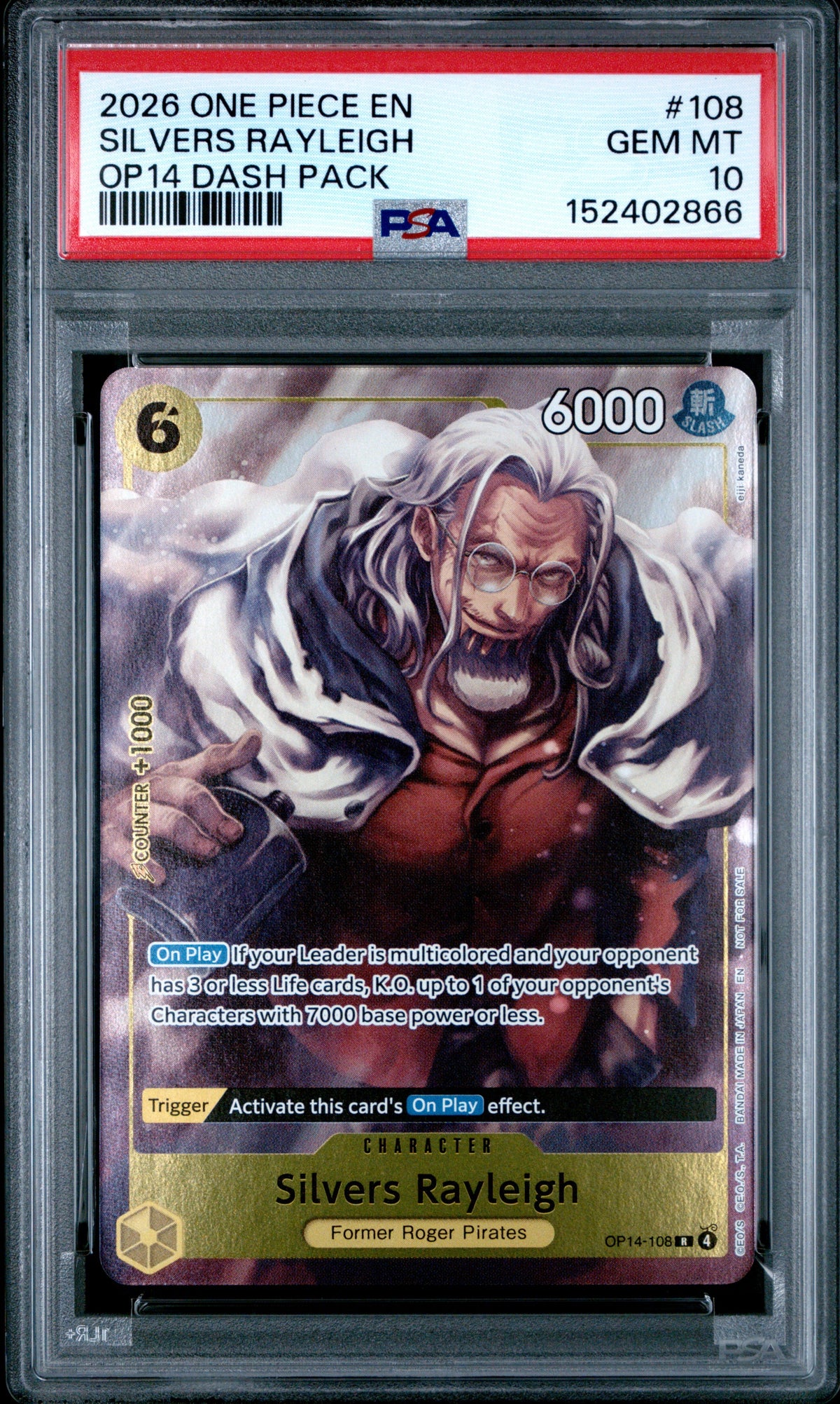 2026 One Piece The Azure Sea'S Seven Dash Pack #108 Silvers Rayleigh PSA 10
