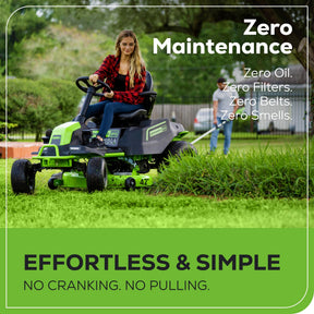 Greenworks 60V 42” Cordless Electric CrossoverT Riding Mower, (4) 8.0Ah Batteries and (2) Dual Port Turbo Chargers