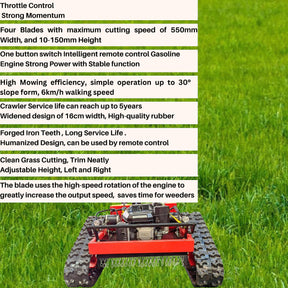 Robotuf Remote Control Lawn Mower Cordless 7.5HP Robotic Grass Cutter Self Propelled Crawler Home, Garden and Agricultural Use (Yamaha Engine, Blue)
