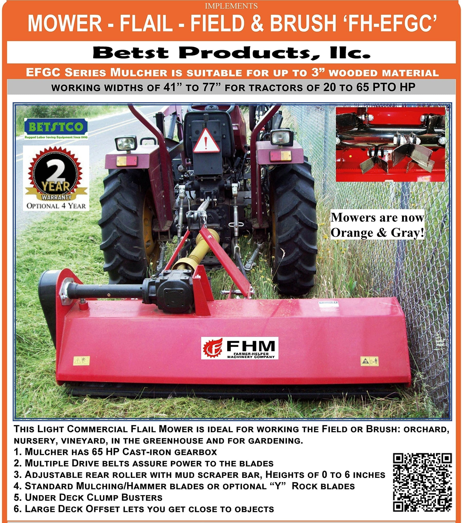 Farmer Helper 60" Heavy Duty Flail Mower Cat.I 3pt 25+HP Rating (FH-EFGC155) Requires a Tractor. Not a standalone Unit.