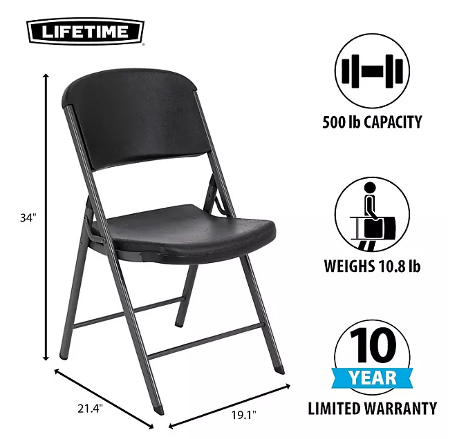 Lifetime Commercial Grade Contoured Folding Chair, Assorted Colors (4 Pack)