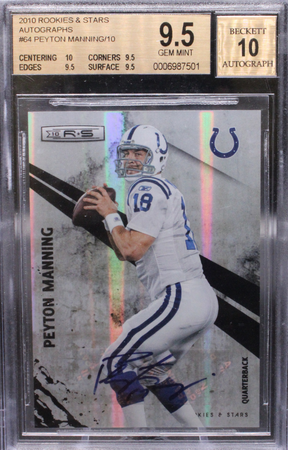 2010 Panini Rookie & Stars - Peyton Manning 64 - Autographs /10 - BGS 9.5 / 10