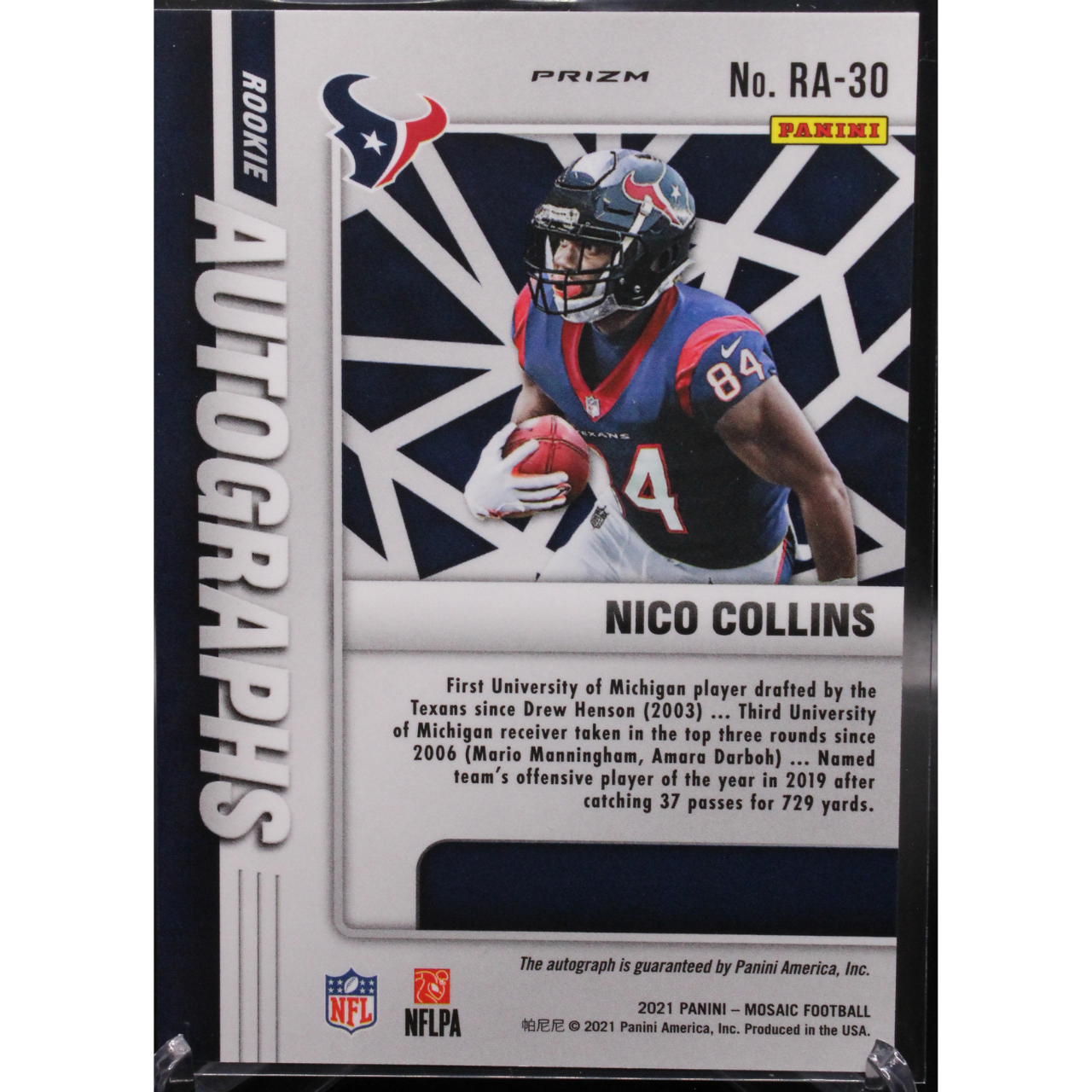 2021 Panini Mosaic Football - Nico Collins RA-30 - Rookie Autographs Mosaic
