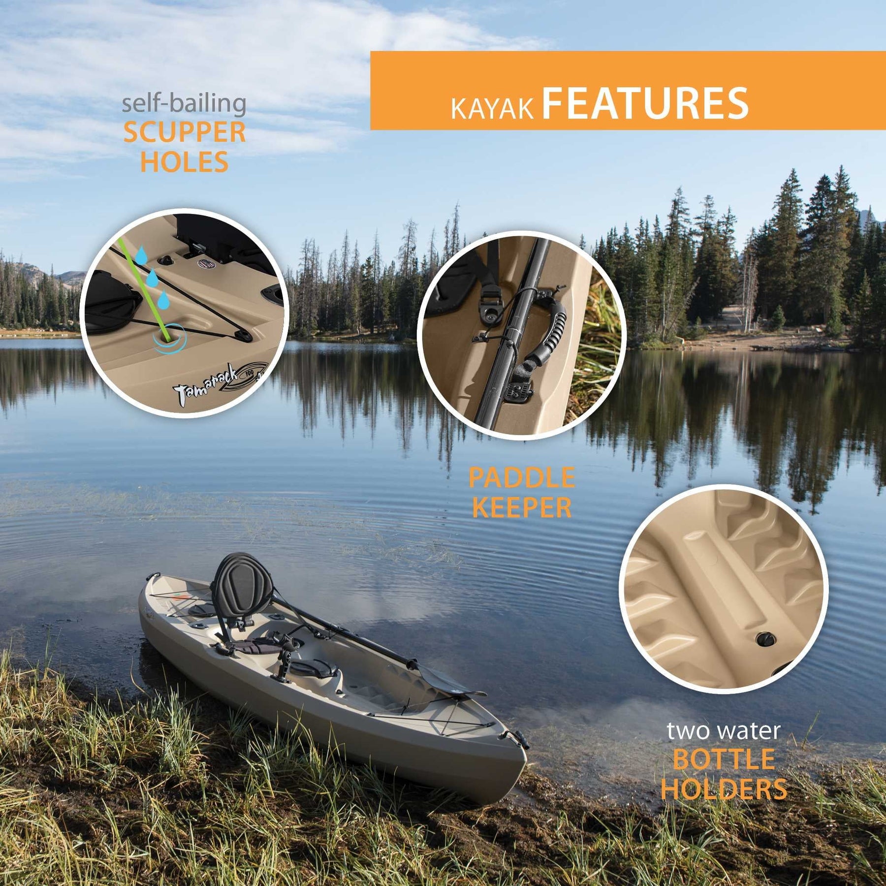 Tamarack Angler Kayak De Pesca De 10 Ft Para Sentarse En La Parte Superior Con Pala, Color Canela (90508)