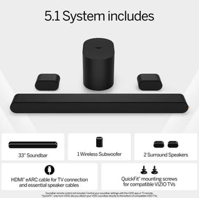 VIZIO 5.1 Sound Bar Dolby Atmos QuickFit Home Theater Wireless Subwoofer