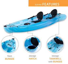 Envoy Tandem 2 Person Kayak Sit On Top Flat Bottom with Paddles 10'-6" Long