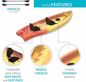 Envoy Tandem 2 Person Kayak Sit On Top Flat Bottom with Paddles 10'-6" Long