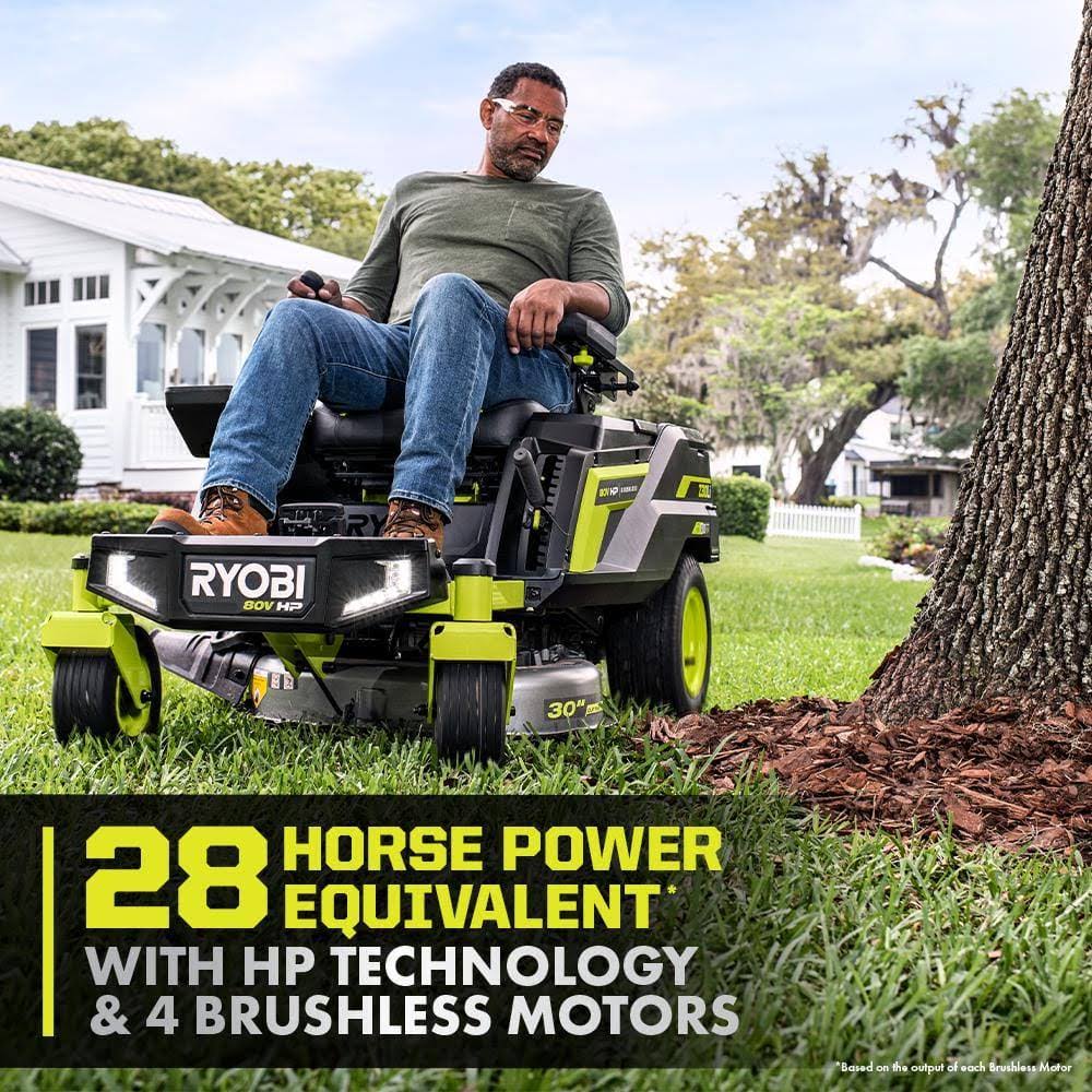 RYOBI 80V HP Brushless 30 in. Battery Electric Cordless Zero Turn Riding Mower with 80V 10 Ah Batteries and Charger